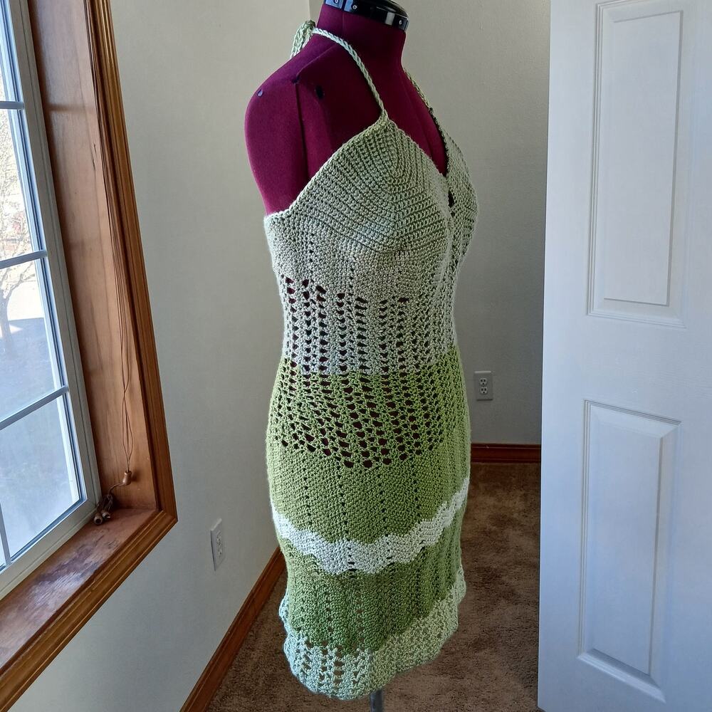 Green Crochet Mini Halter Dress Plus Size OSFA 2X DD sexy summer swim nymph - Picture 5 of 16